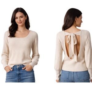 Reformation Alber Open Back Cashmere Sweater‎ L Cream Bow Fall/Winter Staple